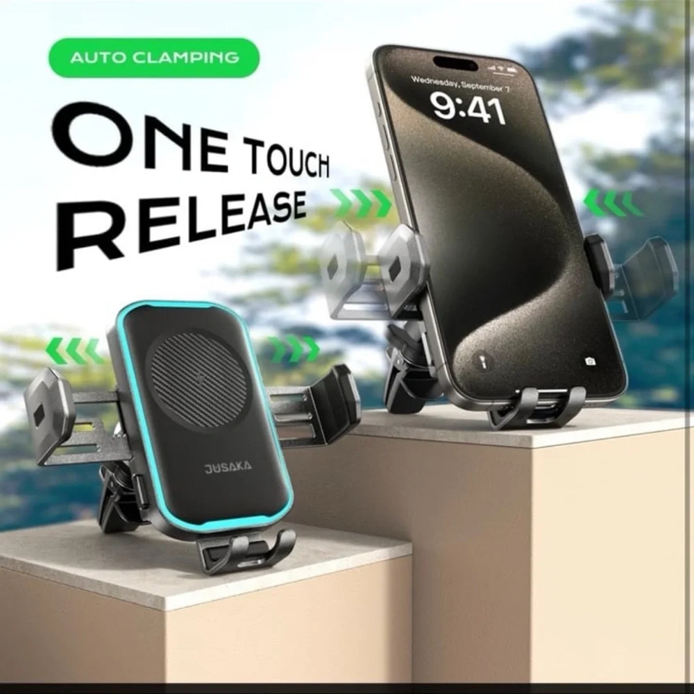 Wireless Car Charger, 15W Fast Charging Auto Clamping Car Phone Holder Mount
